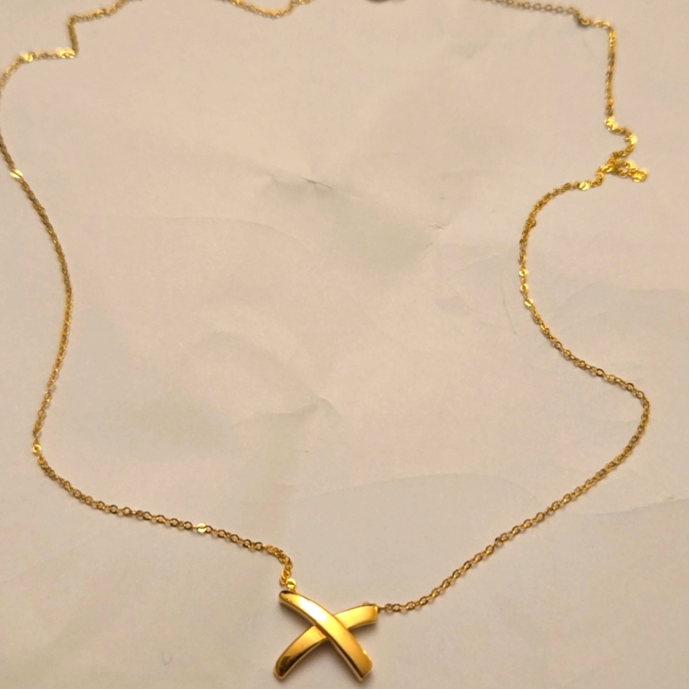 14k Solid X Mark Necklace - image 1